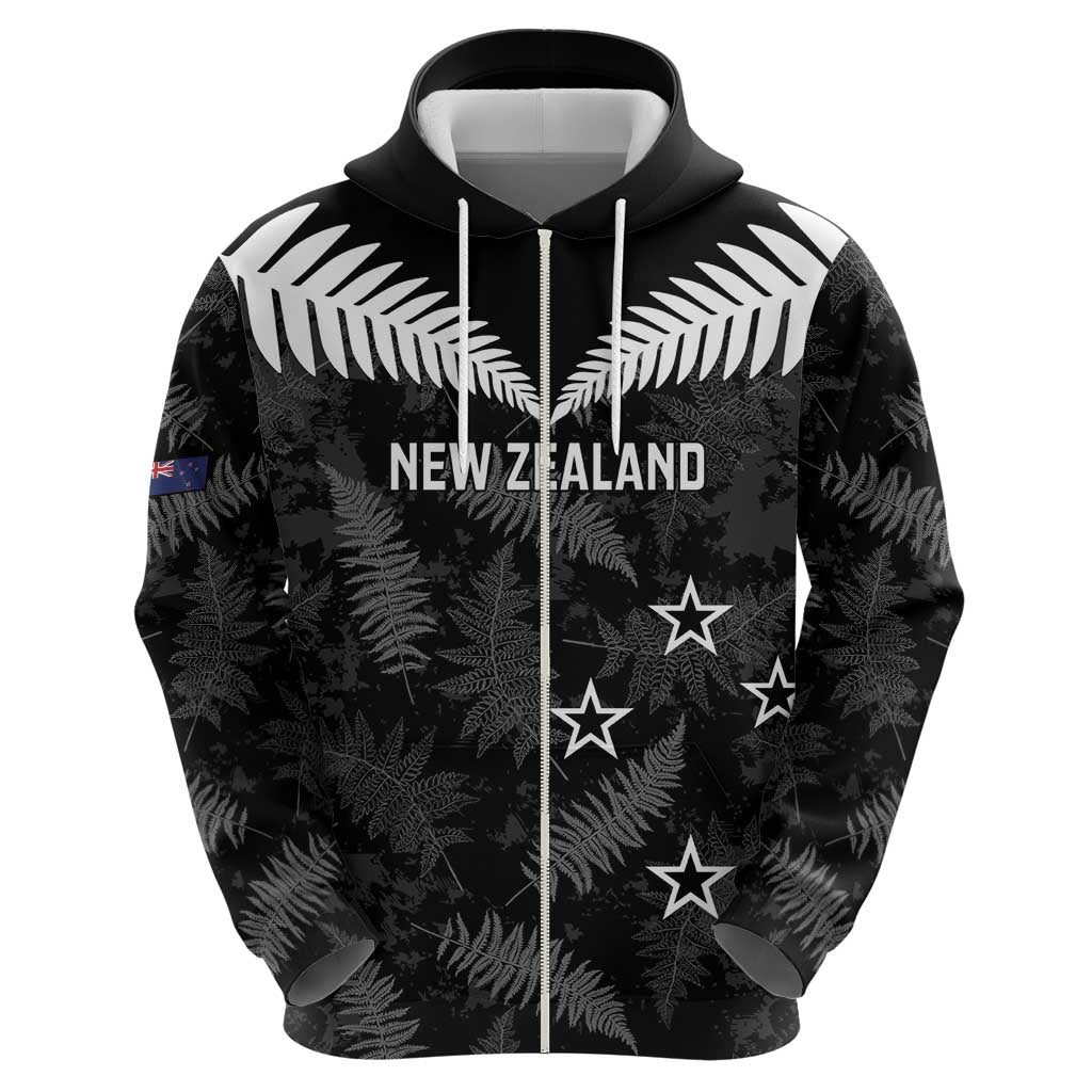 Custom New Zealand Silver Fern Football Hoodie Go Aotearoa Grunge Black - Polynesian Pride