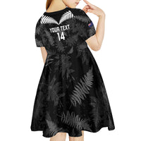 Custom New Zealand Silver Fern Football Kid Short Sleeve Dress Go Aotearoa Grunge Black - Polynesian Pride