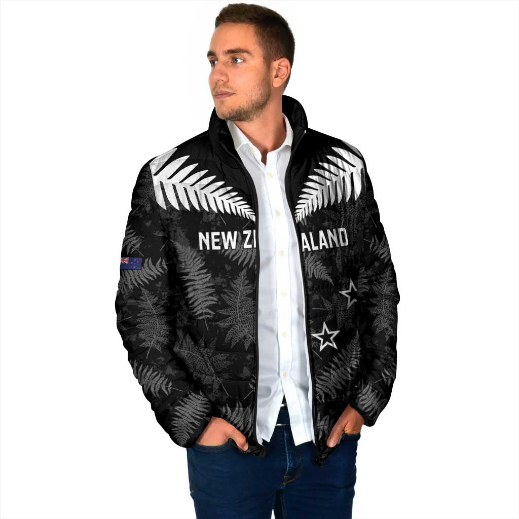 Custom New Zealand Silver Fern Football Padded Jacket Go Aotearoa Grunge Black - Polynesian Pride