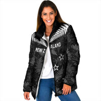 Custom New Zealand Silver Fern Football Padded Jacket Go Aotearoa Grunge Black - Polynesian Pride