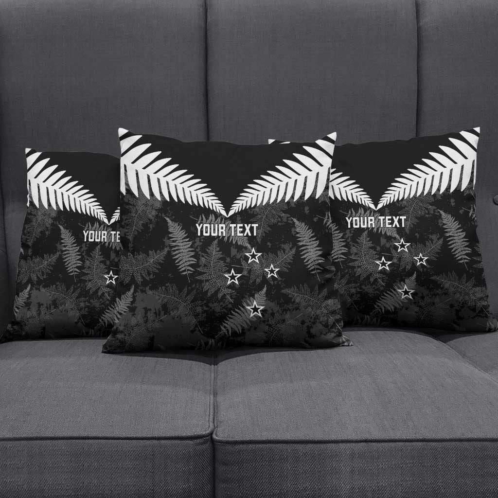 Custom New Zealand Silver Fern Football Pillow Cover Go Aotearoa Grunge Black - Polynesian Pride