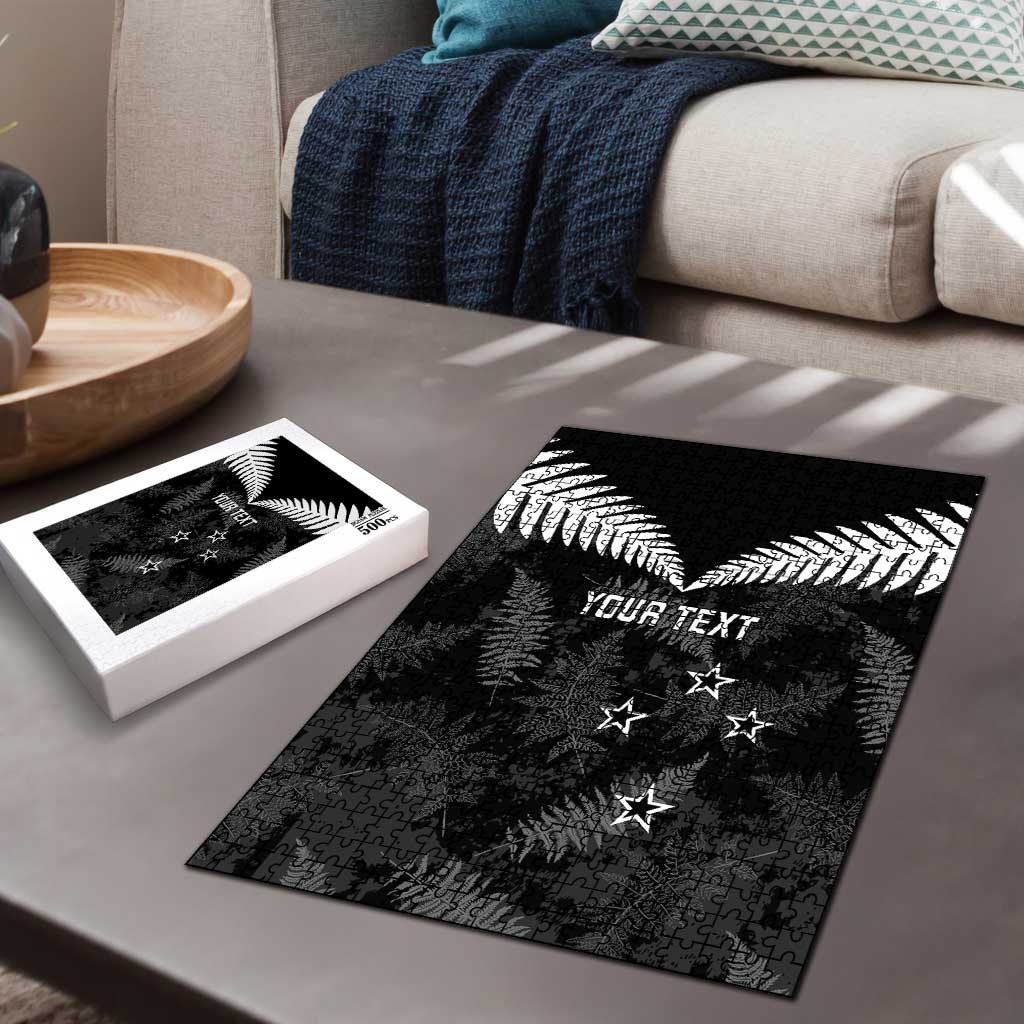 Custom New Zealand Silver Fern Football Puzzle Go Aotearoa Grunge Black - Polynesian Pride