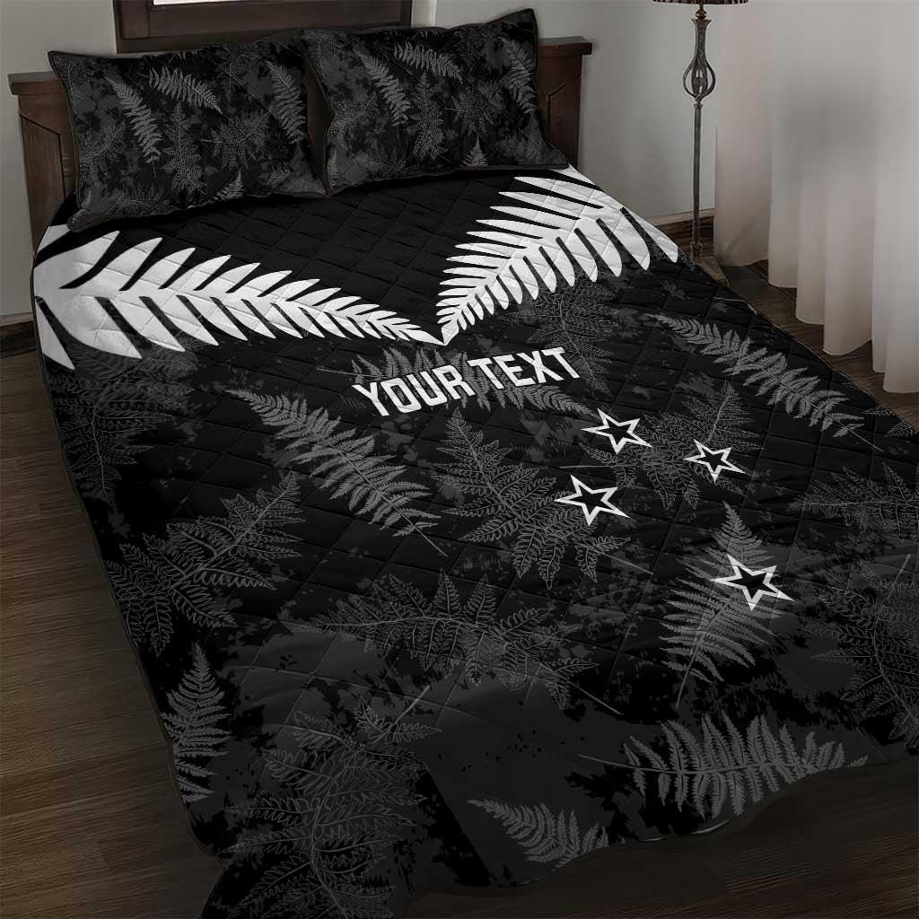 Custom New Zealand Silver Fern Football Quilt Bed Set Go Aotearoa Grunge Black - Polynesian Pride