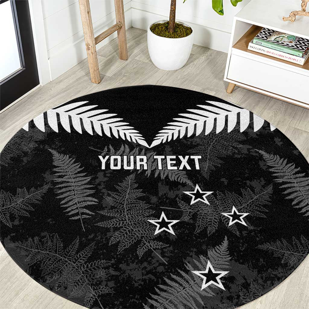 Custom New Zealand Silver Fern Football Round Carpet Go Aotearoa Grunge Black - Polynesian Pride