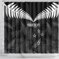 Custom New Zealand Silver Fern Football Shower Curtain Go Aotearoa Grunge Black - Polynesian Pride