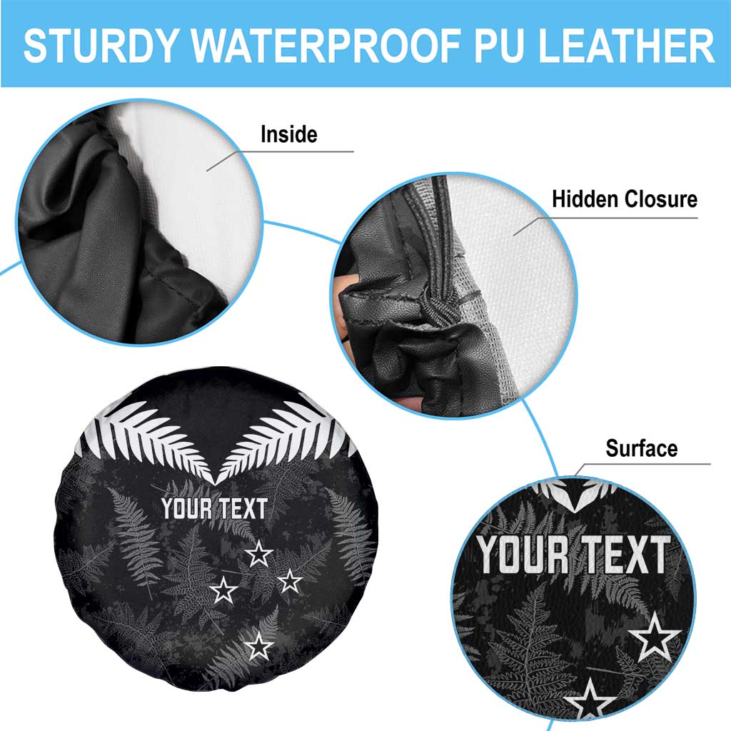 Custom New Zealand Silver Fern Football Spare Tire Cover Go Aotearoa Grunge Black - Polynesian Pride