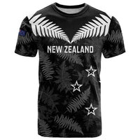 Custom New Zealand Silver Fern Football T Shirt Go Aotearoa Grunge Black - Polynesian Pride