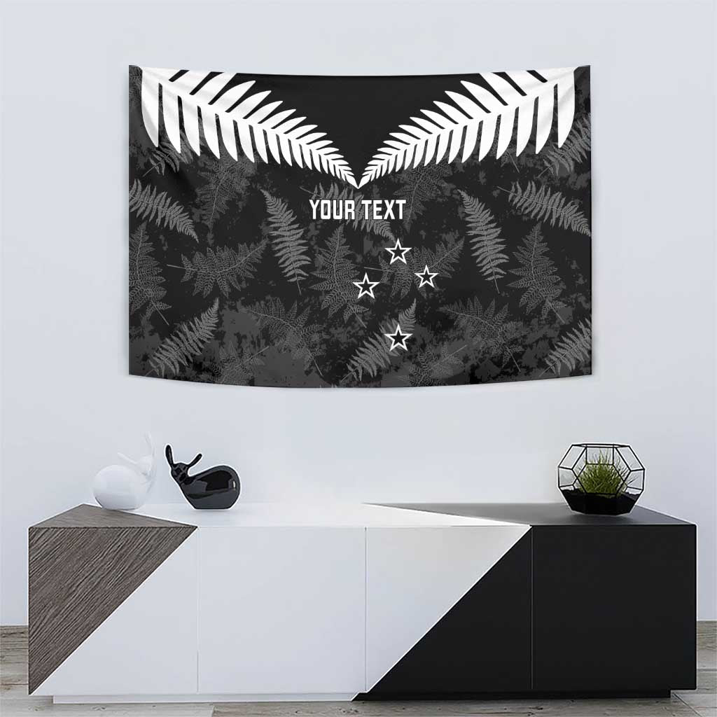 Custom New Zealand Silver Fern Football Tapestry Go Aotearoa Grunge Black - Polynesian Pride
