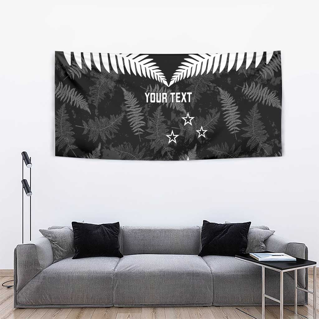 Custom New Zealand Silver Fern Football Tapestry Go Aotearoa Grunge Black - Polynesian Pride