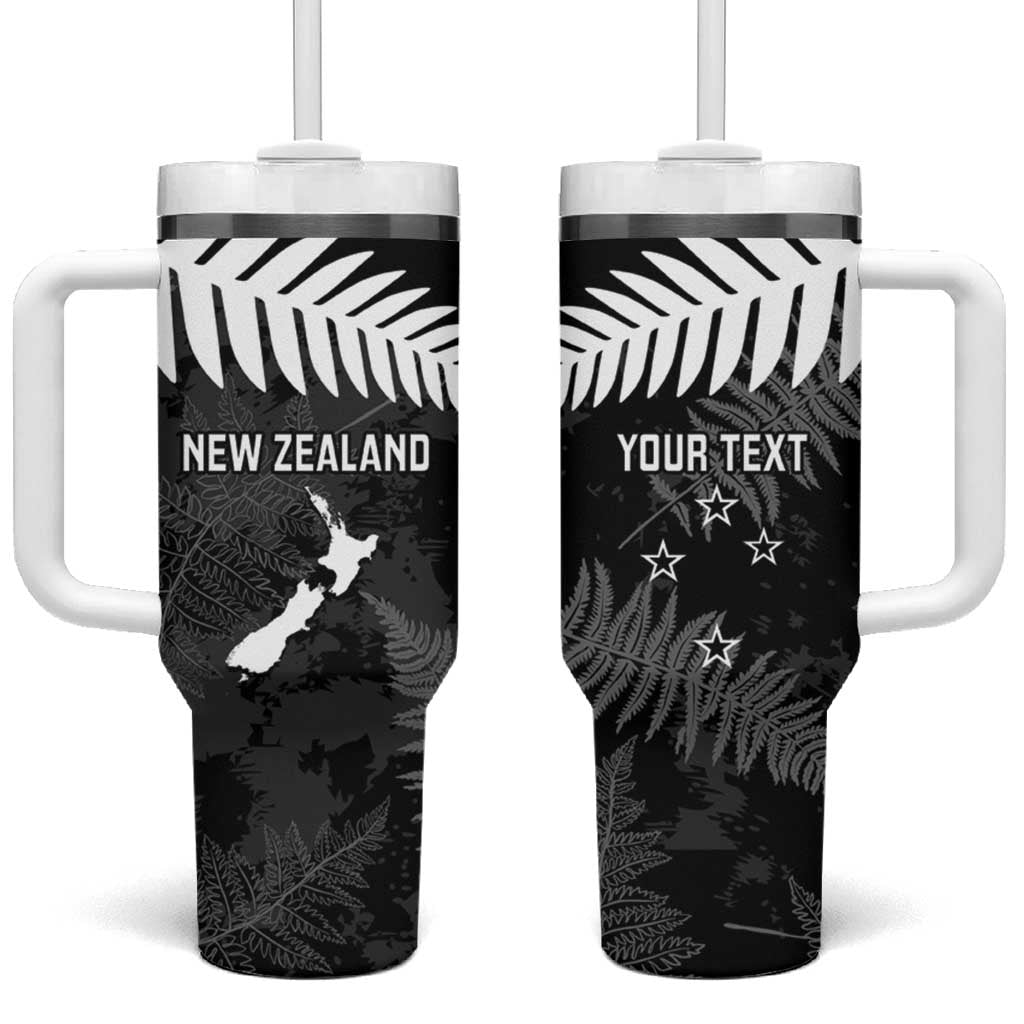 Custom New Zealand Silver Fern Football Tumbler With Handle Go Aotearoa Grunge Black - Polynesian Pride