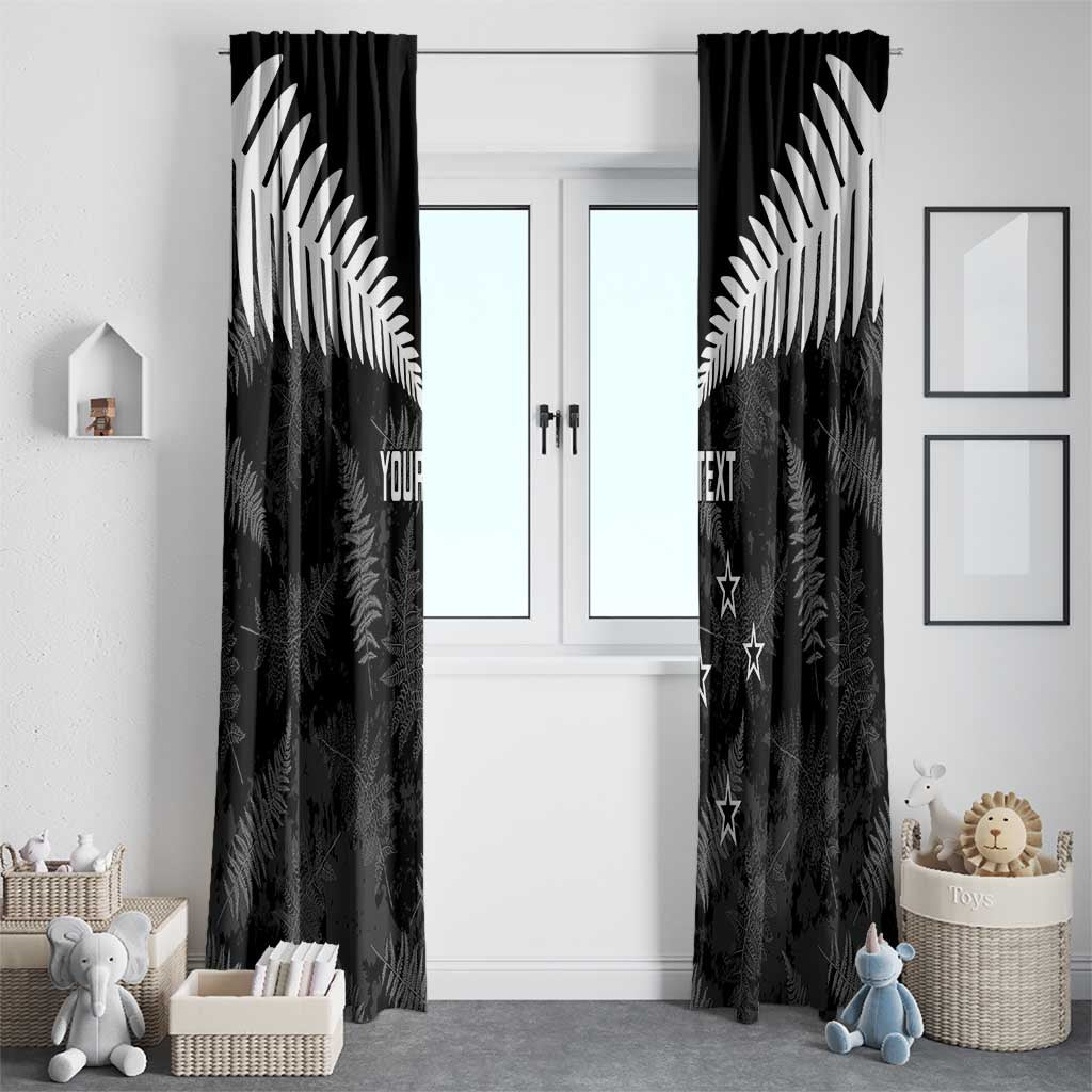 Custom New Zealand Silver Fern Football Window Curtain Go Aotearoa Grunge Black - Polynesian Pride