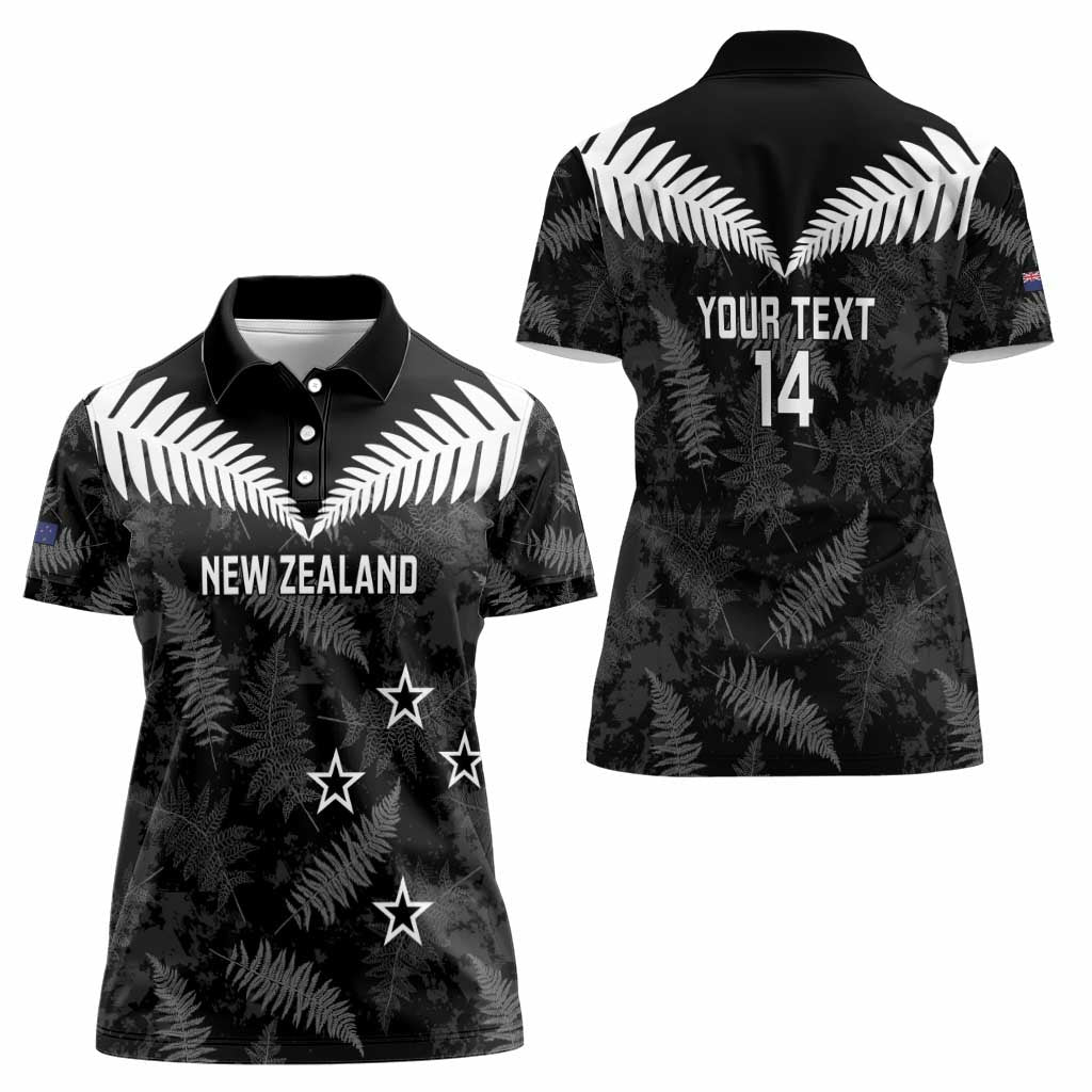 Custom New Zealand Silver Fern Football Women Polo Shirt Go Aotearoa Grunge Black - Polynesian Pride