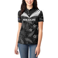 Custom New Zealand Silver Fern Football Women Polo Shirt Go Aotearoa Grunge Black - Polynesian Pride