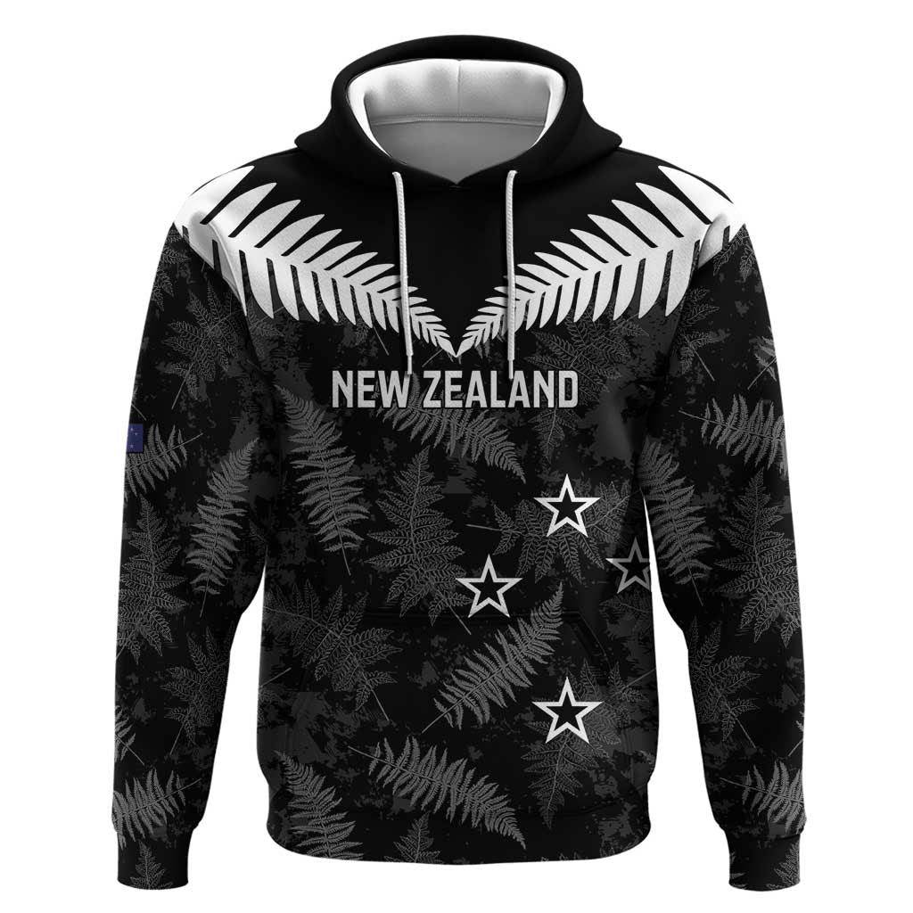 Custom New Zealand Silver Fern Football Zip Hoodie Go Aotearoa Grunge Black - Polynesian Pride