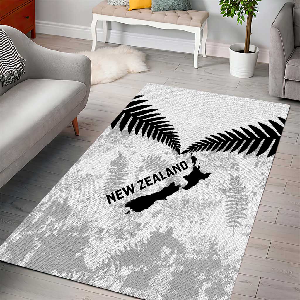 Custom New Zealand Silver Fern Football Area Rug Go Aotearoa Grunge White - Polynesian Pride