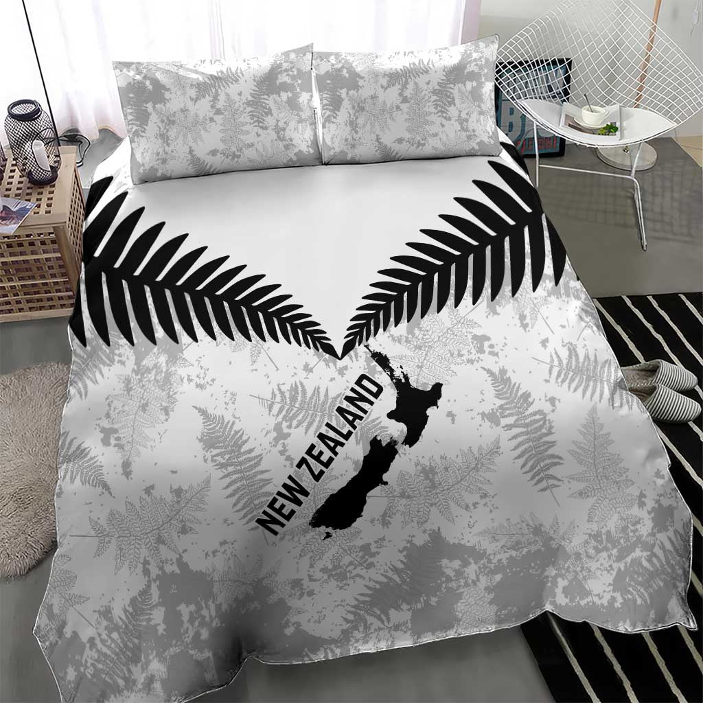 Custom New Zealand Silver Fern Football Bedding Set Go Aotearoa Grunge White - Polynesian Pride