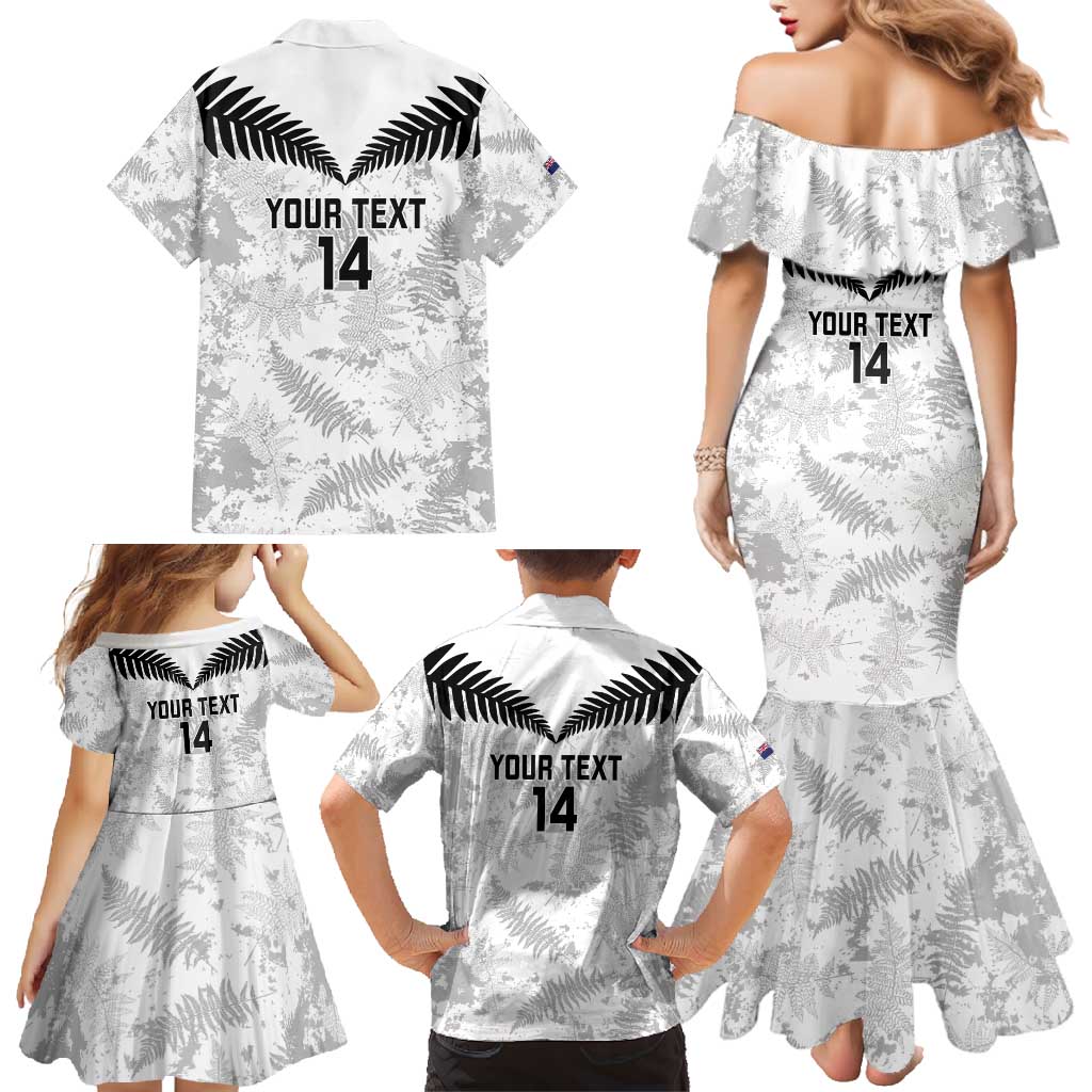 Custom New Zealand Silver Fern Football Family Matching Mermaid Dress and Hawaiian Shirt Go Aotearoa Grunge White - Polynesian Pride