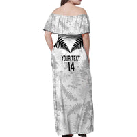 Custom New Zealand Silver Fern Football Family Matching Off Shoulder Maxi Dress and Hawaiian Shirt Go Aotearoa Grunge White - Polynesian Pride