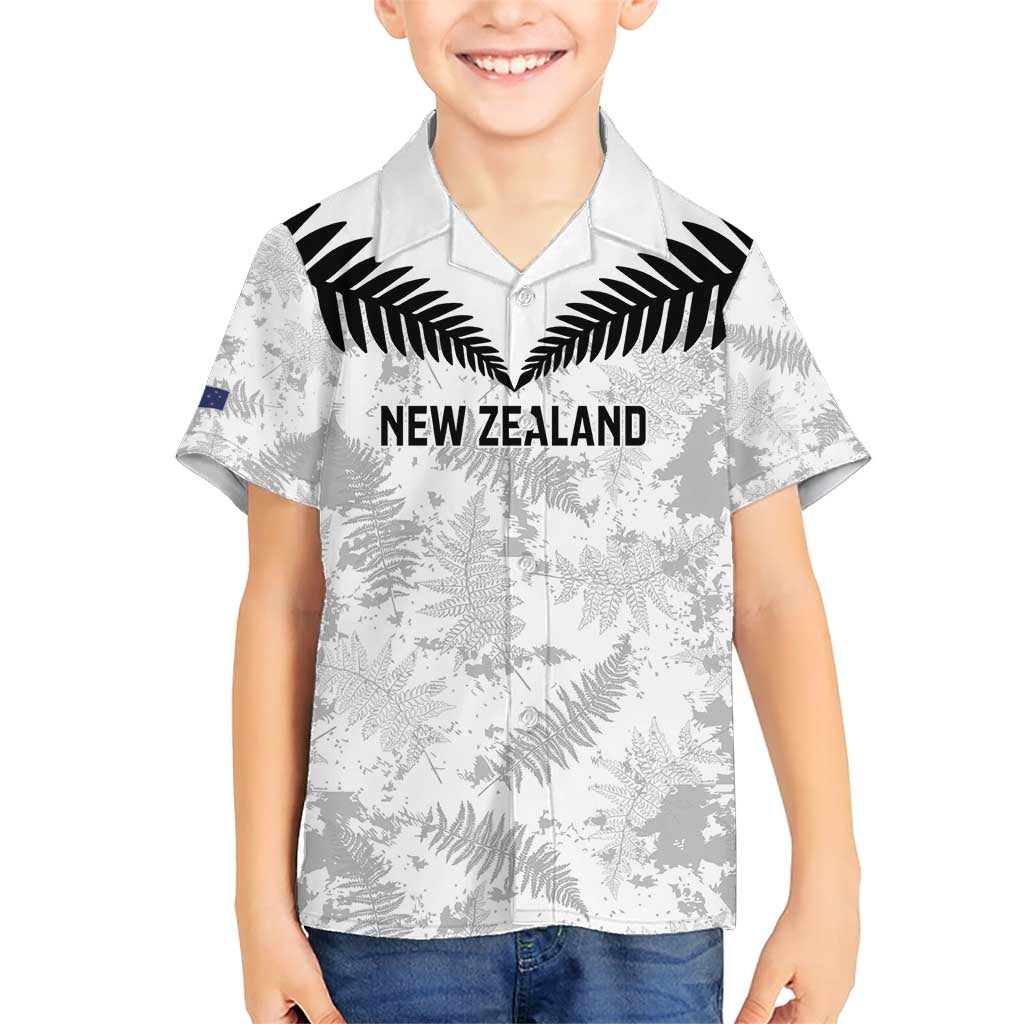 Custom New Zealand Silver Fern Football Family Matching Short Sleeve Bodycon Dress and Hawaiian Shirt Go Aotearoa Grunge White - Polynesian Pride