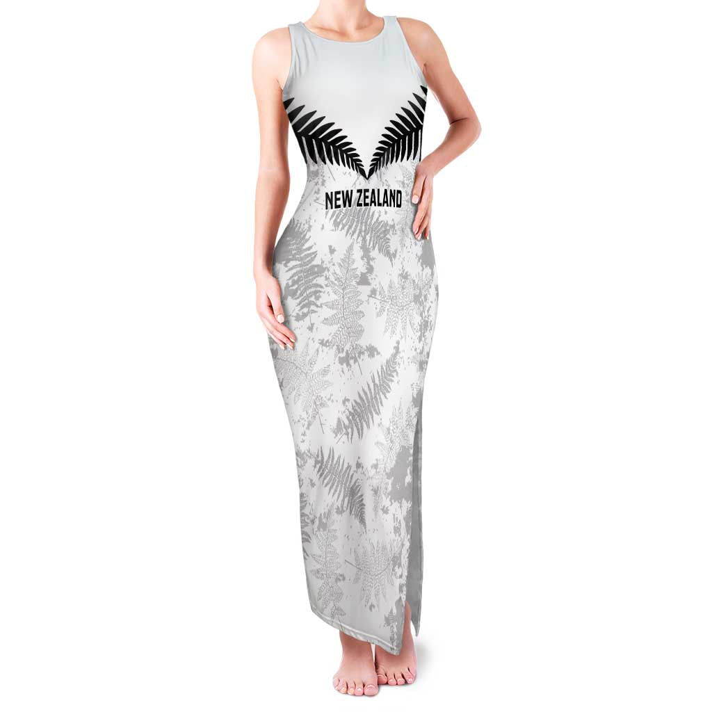 Custom New Zealand Silver Fern Football Family Matching Tank Maxi Dress and Hawaiian Shirt Go Aotearoa Grunge White - Polynesian Pride