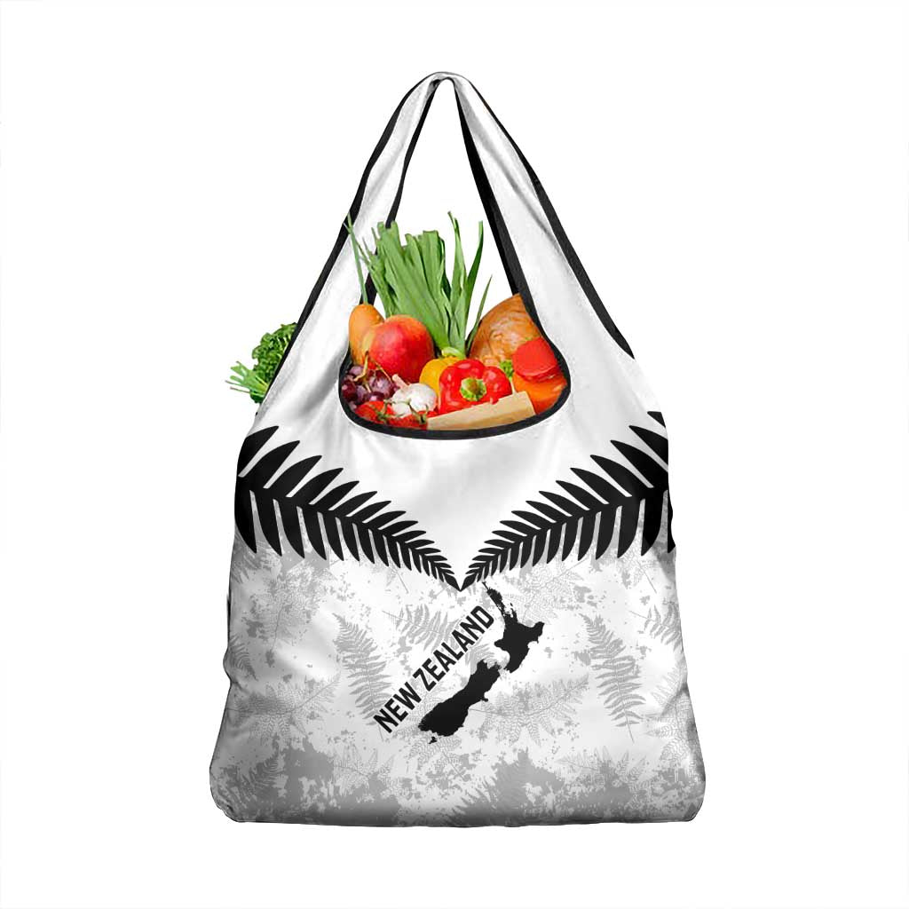 Custom New Zealand Silver Fern Football Grocery Bag Go Aotearoa Grunge White - Polynesian Pride