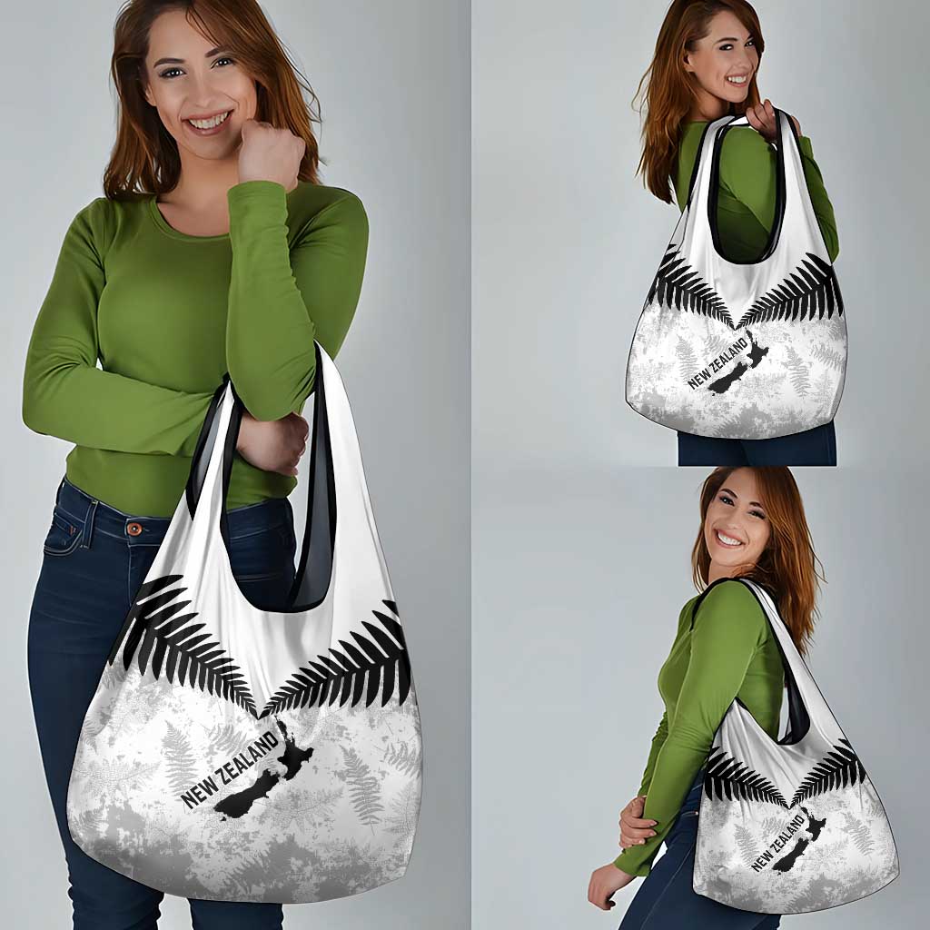 Custom New Zealand Silver Fern Football Grocery Bag Go Aotearoa Grunge White - Polynesian Pride