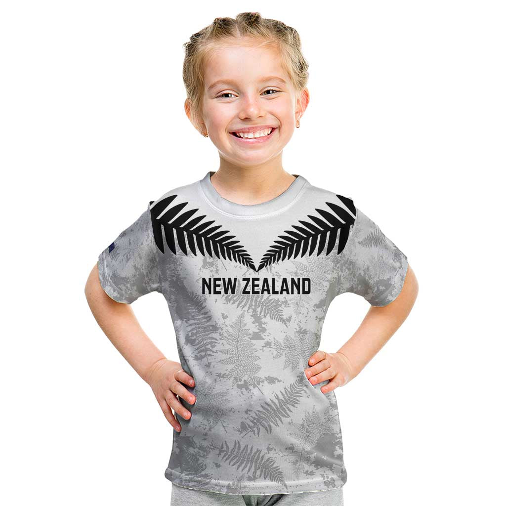 Custom New Zealand Silver Fern Football Kid T Shirt Go Aotearoa Grunge White - Polynesian Pride