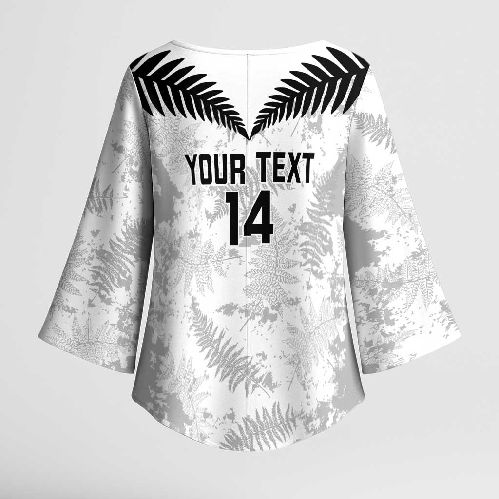 Custom New Zealand Silver Fern Football Kimono Sleeve Blouse Go Aotearoa Grunge White - Polynesian Pride