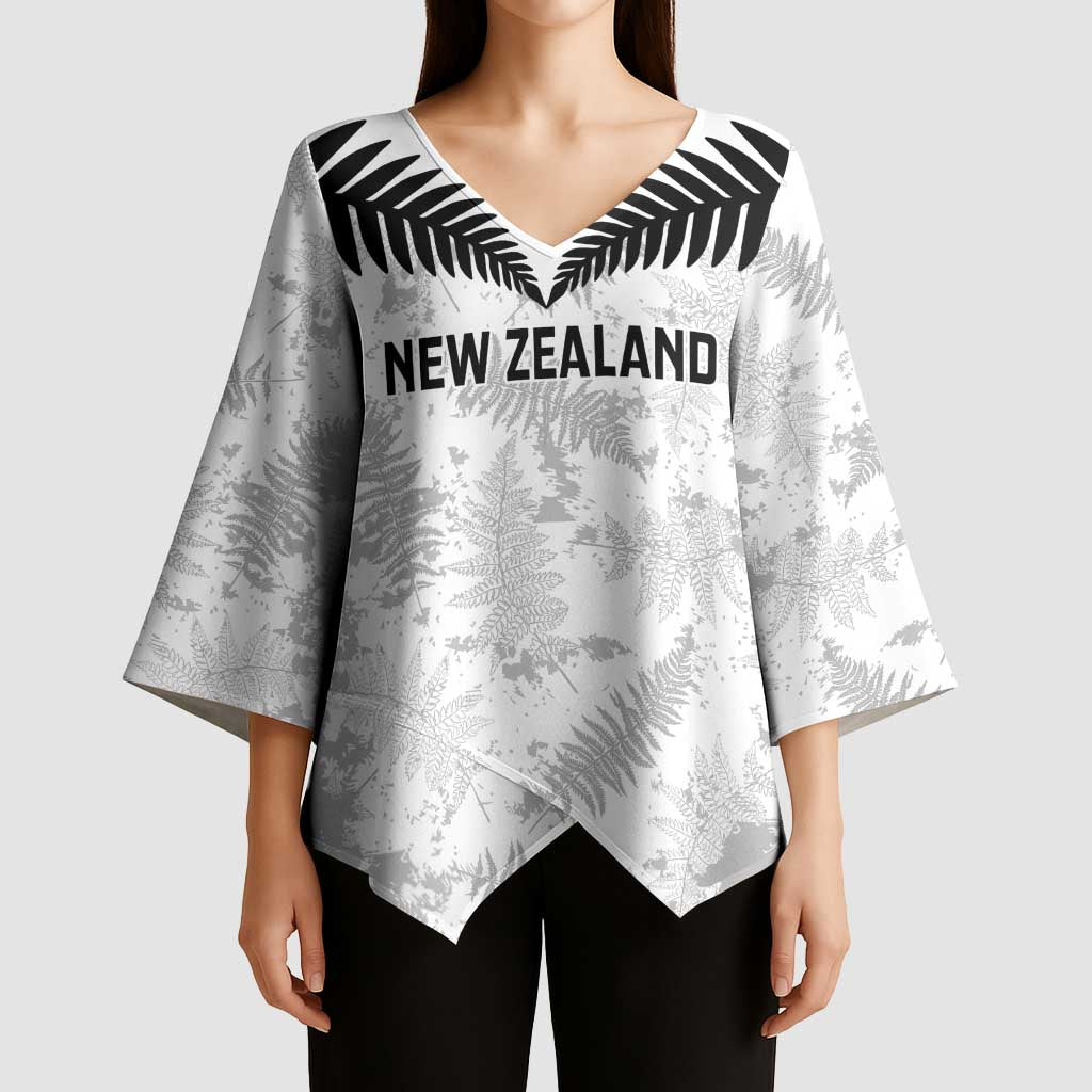 Custom New Zealand Silver Fern Football Kimono Sleeve Blouse Go Aotearoa Grunge White - Polynesian Pride