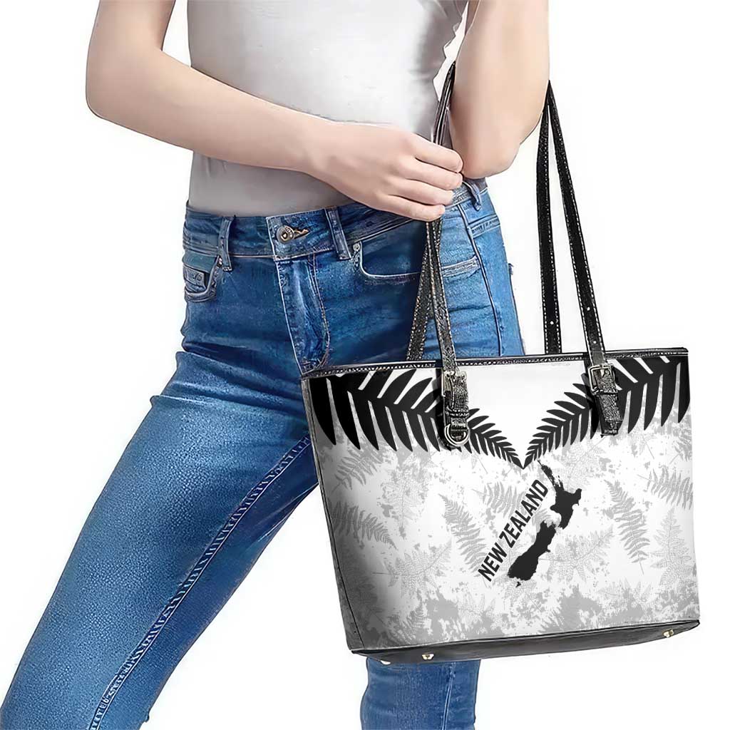 Custom New Zealand Silver Fern Football Leather Tote Bag Go Aotearoa Grunge White - Polynesian Pride