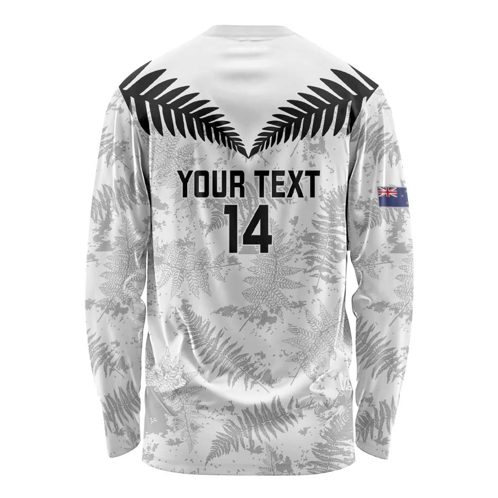 Custom New Zealand Silver Fern Football Long Sleeve Shirt Go Aotearoa Grunge White - Polynesian Pride