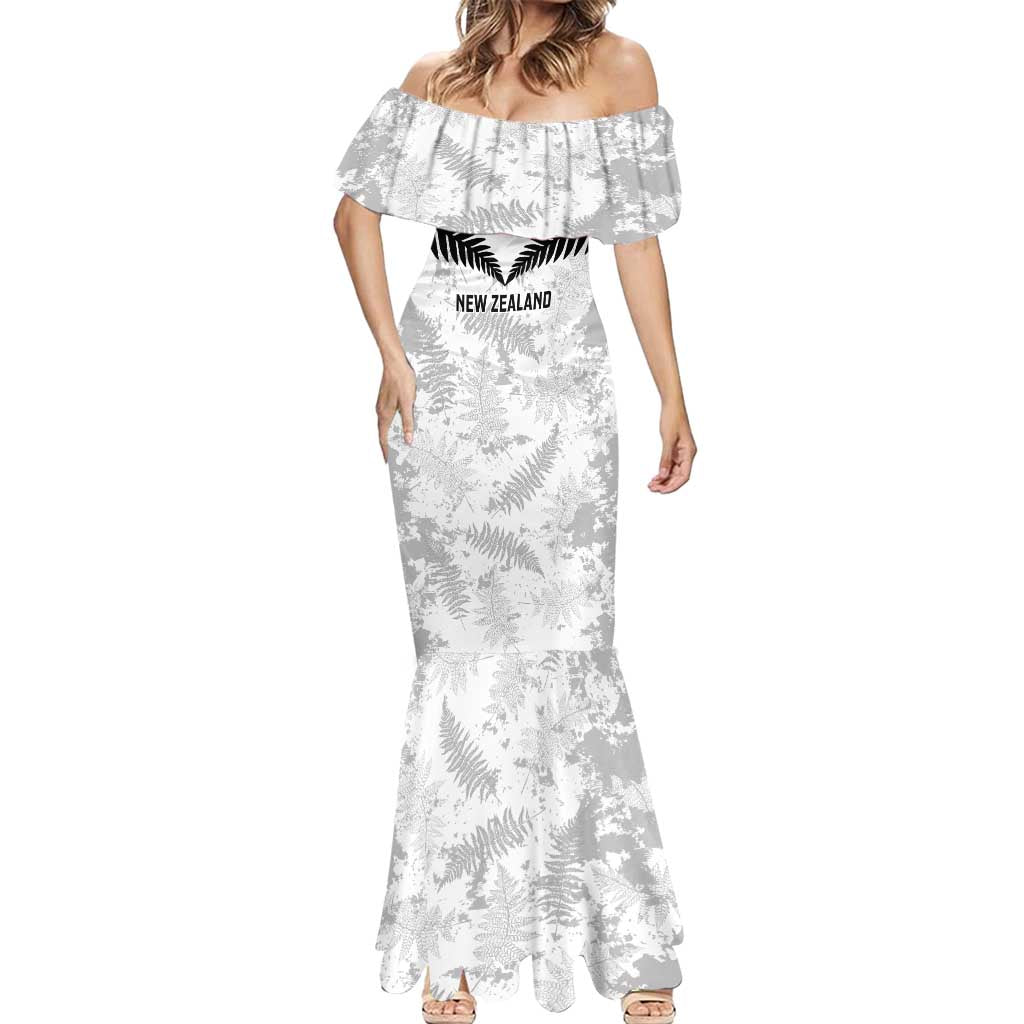 Custom New Zealand Silver Fern Football Mermaid Dress Go Aotearoa Grunge White - Polynesian Pride