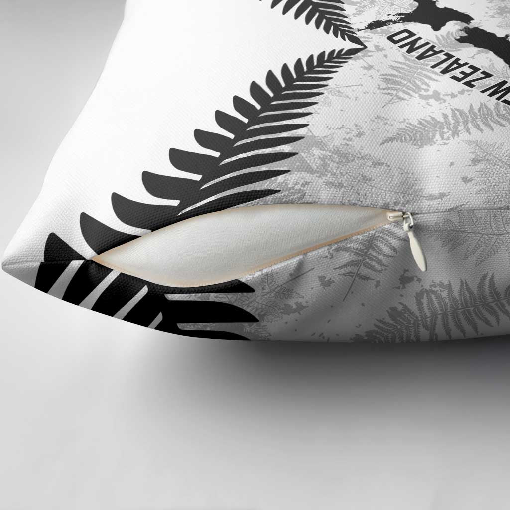 Custom New Zealand Silver Fern Football Pillow Cover Go Aotearoa Grunge White - Polynesian Pride