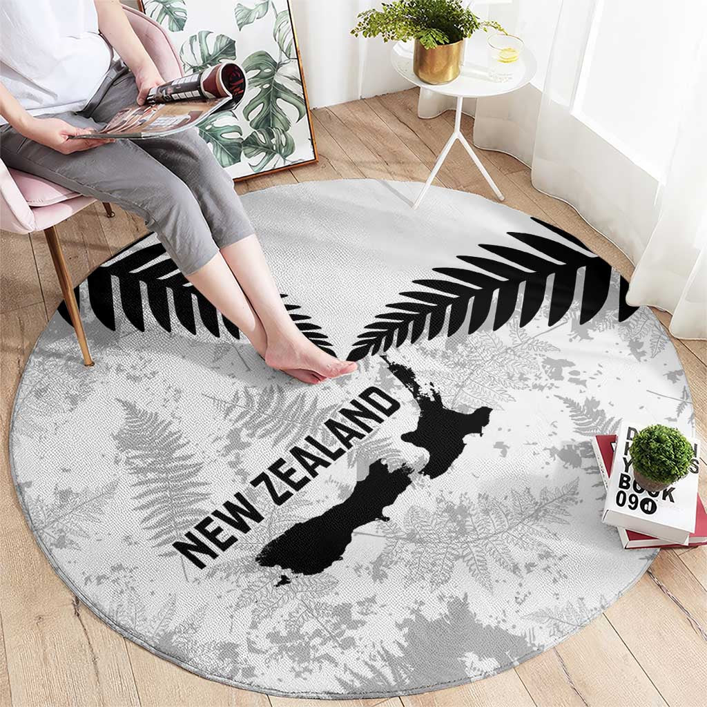 Custom New Zealand Silver Fern Football Round Carpet Go Aotearoa Grunge White - Polynesian Pride