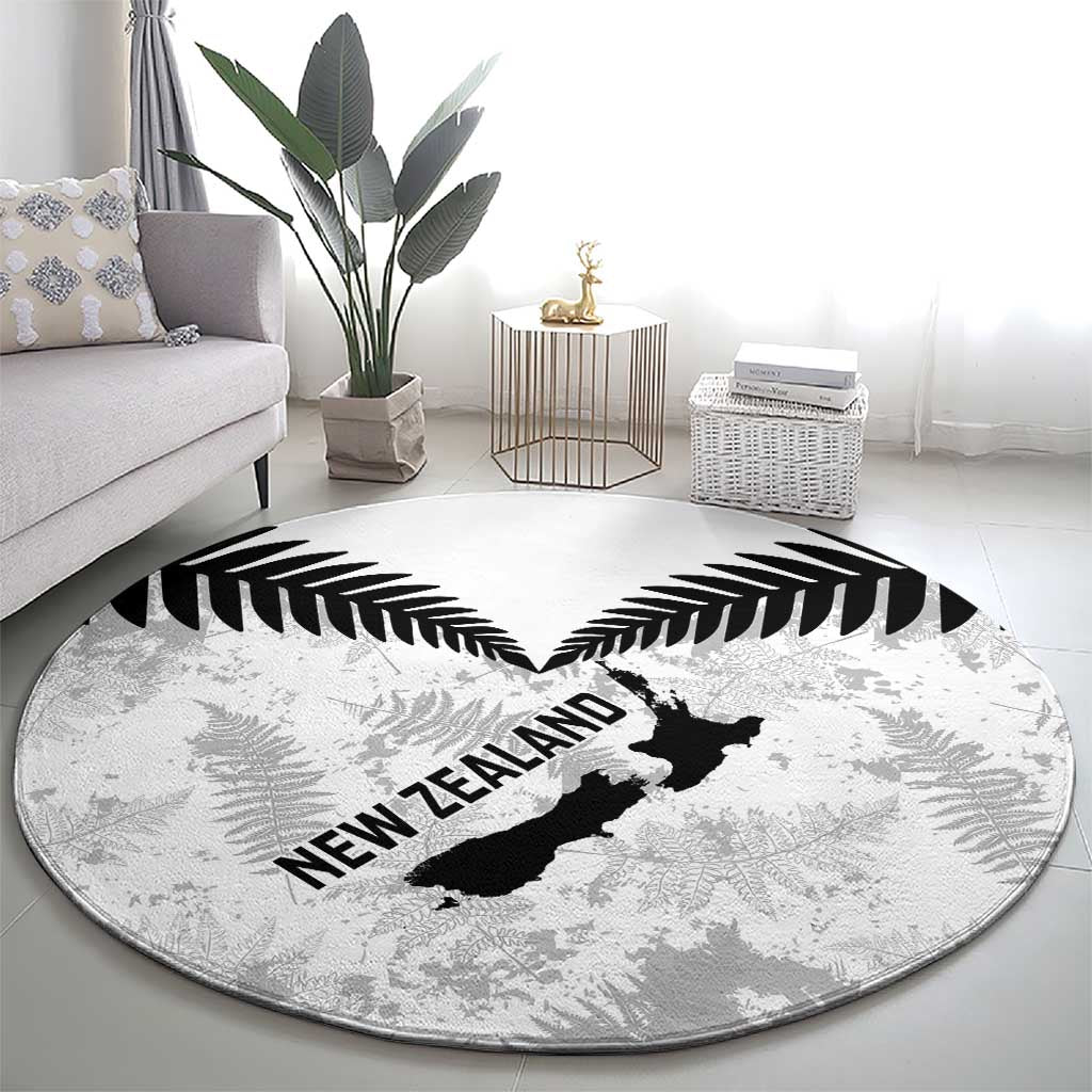 Custom New Zealand Silver Fern Football Round Carpet Go Aotearoa Grunge White - Polynesian Pride