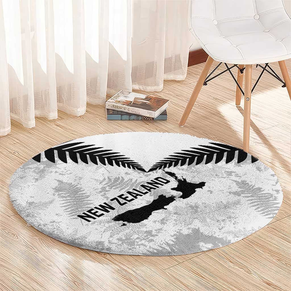 Custom New Zealand Silver Fern Football Round Carpet Go Aotearoa Grunge White - Polynesian Pride