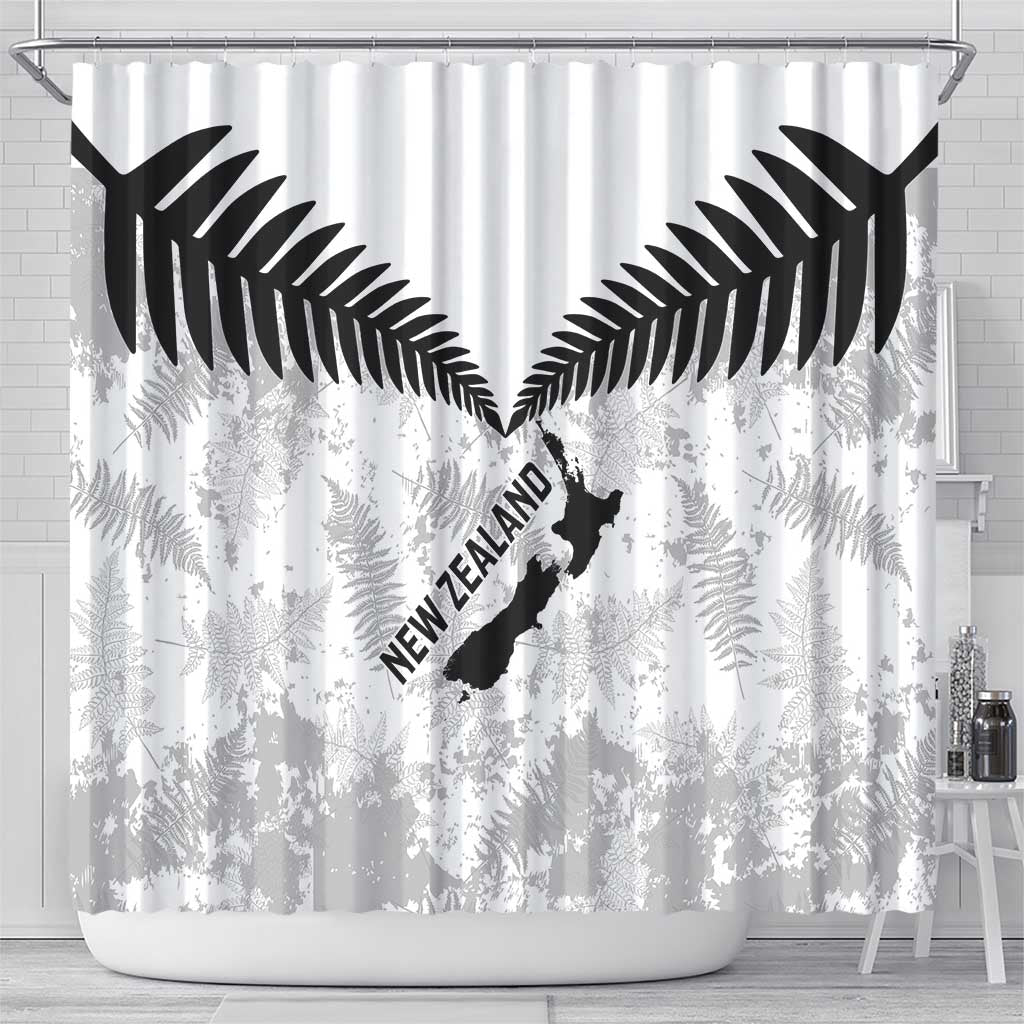 Custom New Zealand Silver Fern Football Shower Curtain Go Aotearoa Grunge White - Polynesian Pride