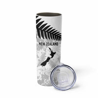 Custom New Zealand Silver Fern Football Skinny Tumbler Go Aotearoa Grunge White - Polynesian Pride