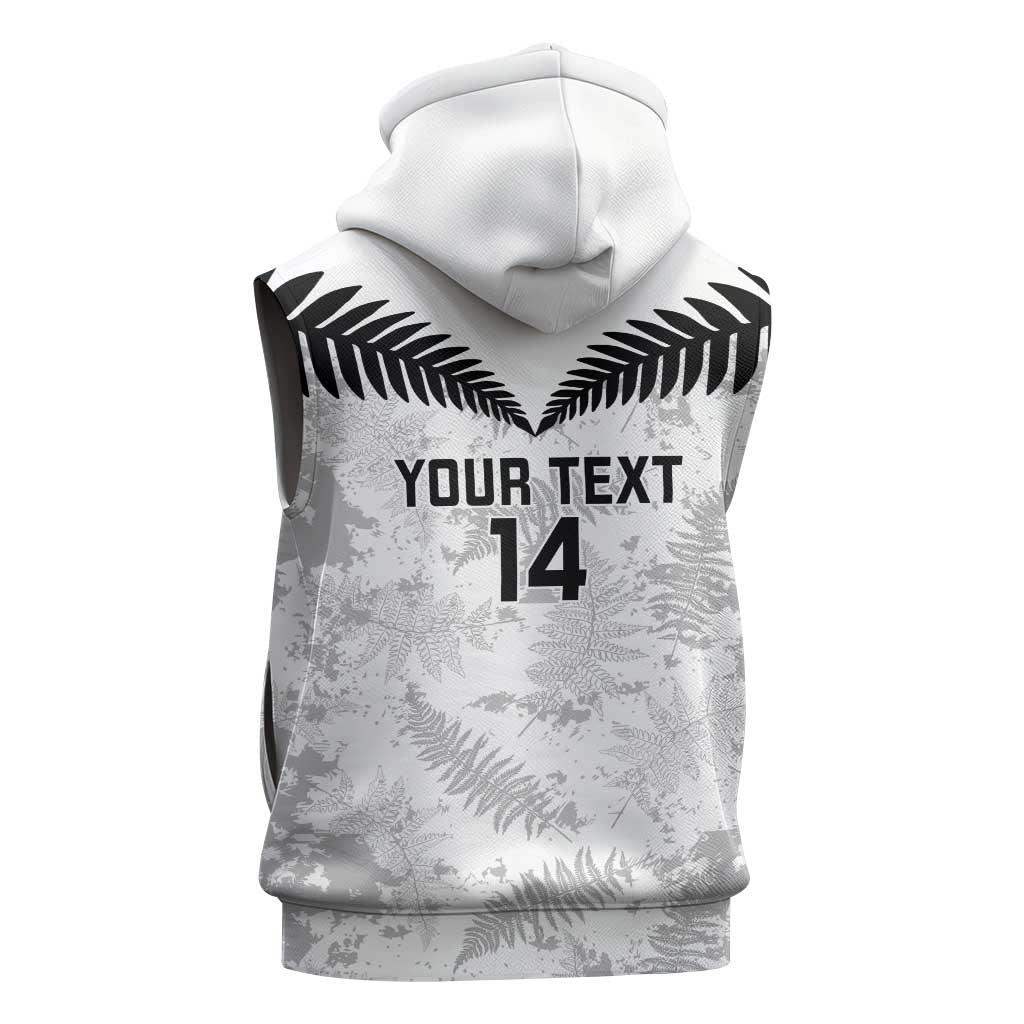 Custom New Zealand Silver Fern Football Sleeveless Hoodie Go Aotearoa Grunge White - Polynesian Pride