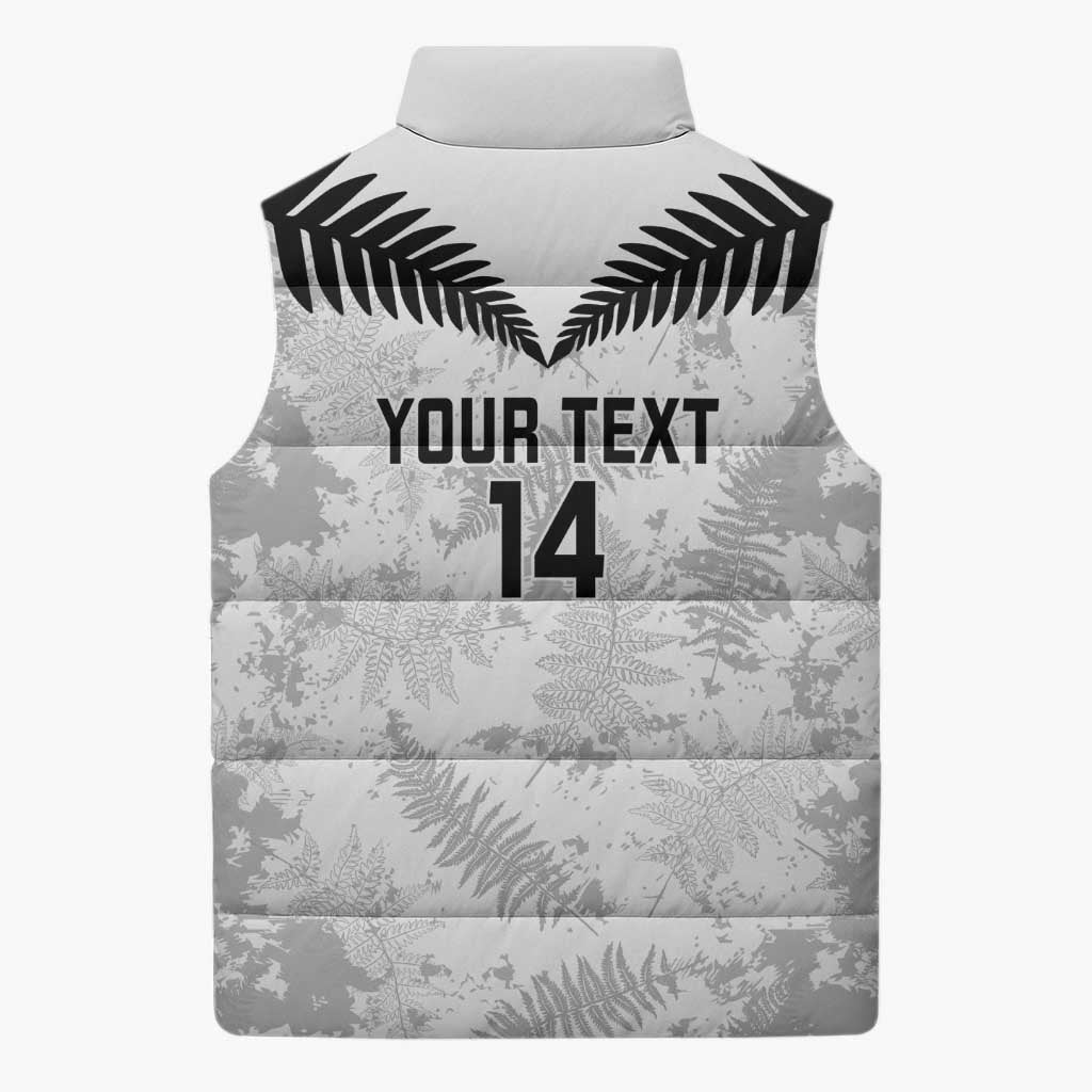 Custom New Zealand Silver Fern Football Sleeveless Puffer Jacket Go Aotearoa Grunge White - Polynesian Pride