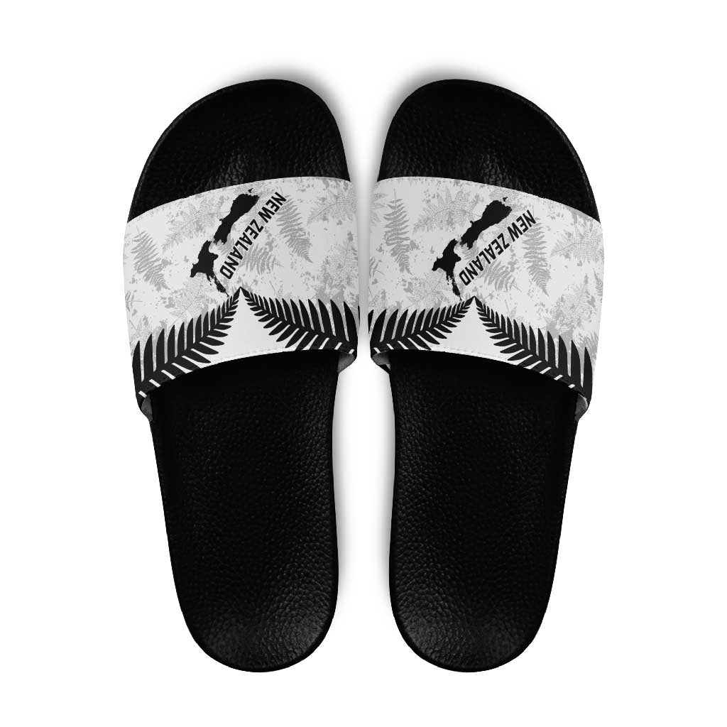 Custom New Zealand Silver Fern Football Slide Sandals Go Aotearoa Grunge White - Polynesian Pride