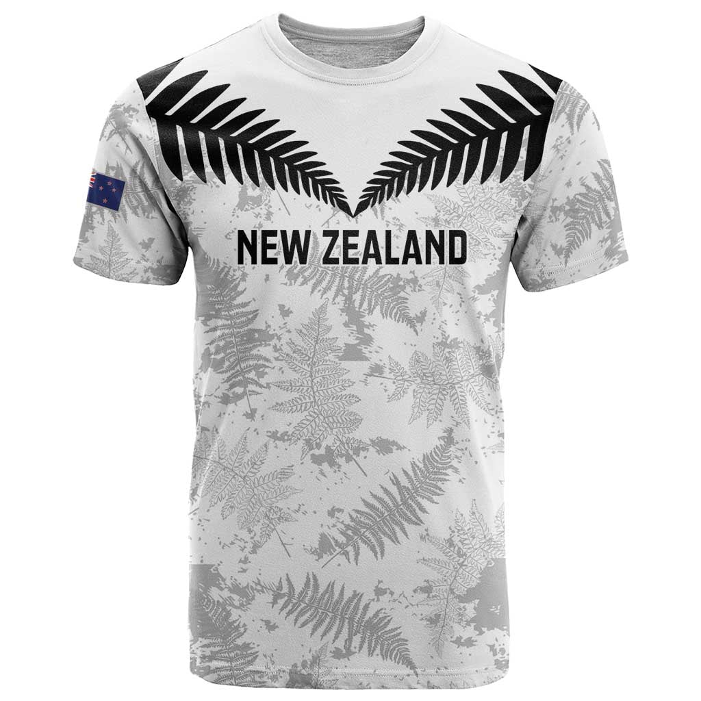 Custom New Zealand Silver Fern Football T Shirt Go Aotearoa Grunge White - Polynesian Pride