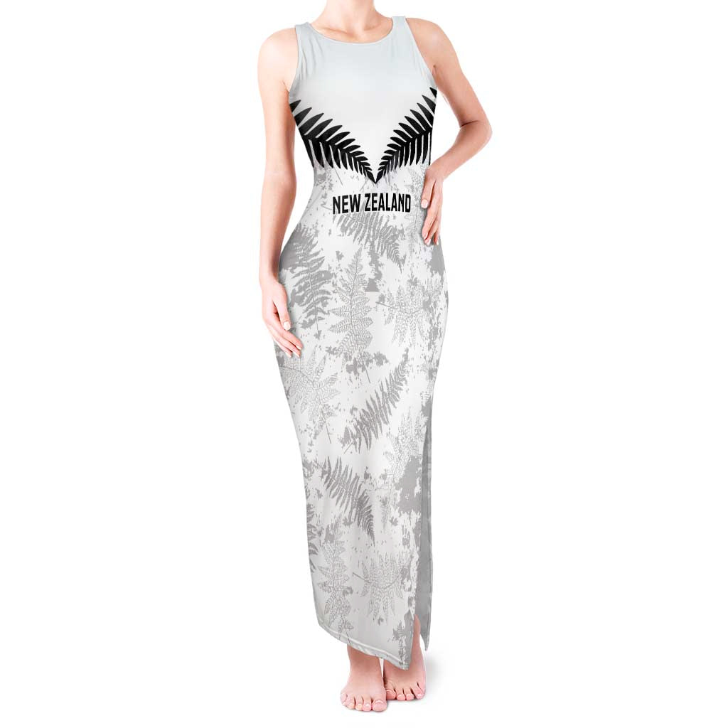 Custom New Zealand Silver Fern Football Tank Maxi Dress Go Aotearoa Grunge White - Polynesian Pride