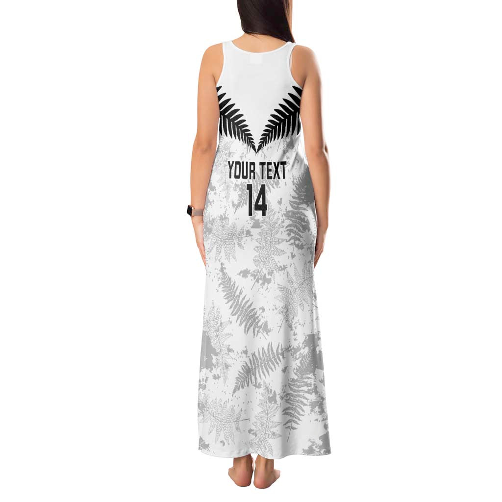 Custom New Zealand Silver Fern Football Tank Maxi Dress Go Aotearoa Grunge White - Polynesian Pride