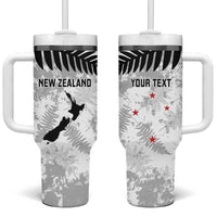 Custom New Zealand Silver Fern Football Tumbler With Handle Go Aotearoa Grunge White - Polynesian Pride