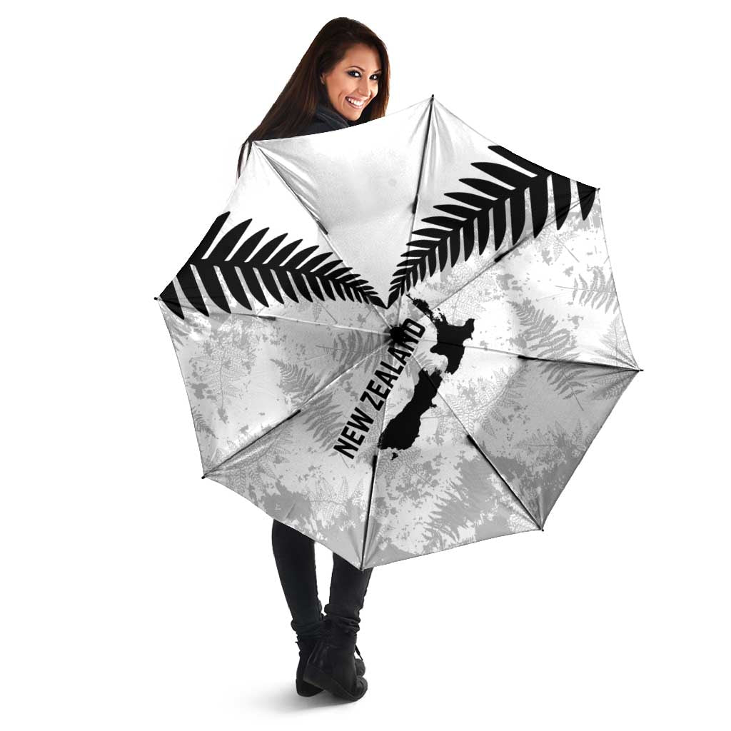 Custom New Zealand Silver Fern Football Umbrella Go Aotearoa Grunge White - Polynesian Pride
