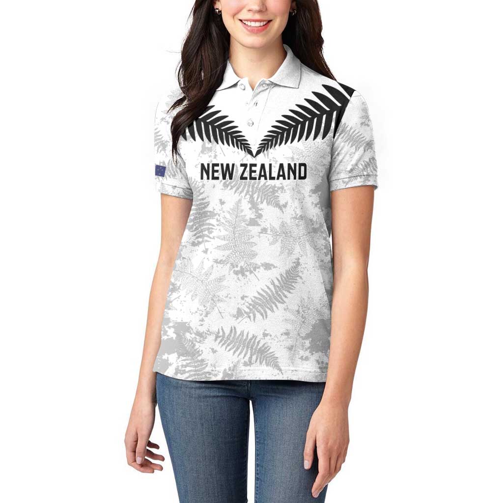 Custom New Zealand Silver Fern Football Women Polo Shirt Go Aotearoa Grunge White - Polynesian Pride