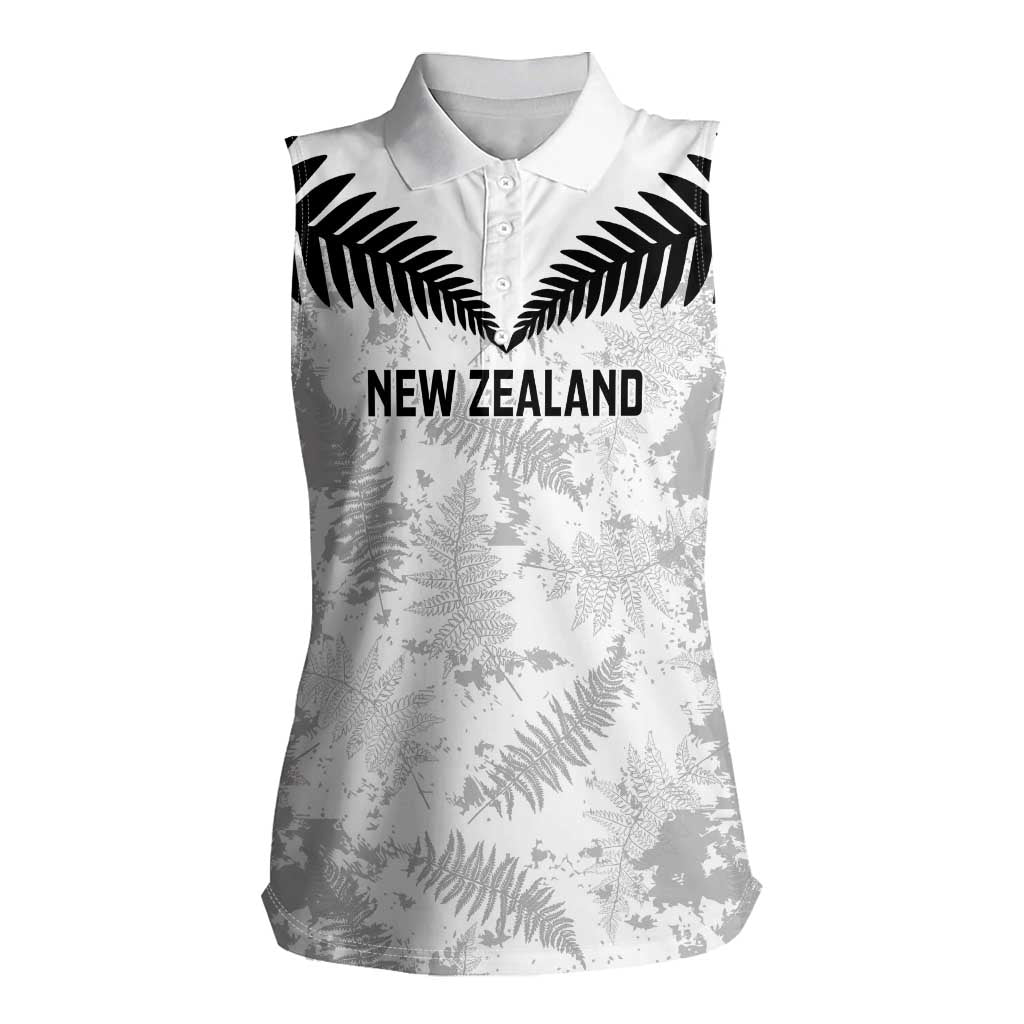 Custom New Zealand Silver Fern Football Women Sleeveless Polo Shirt Go Aotearoa Grunge White - Polynesian Pride