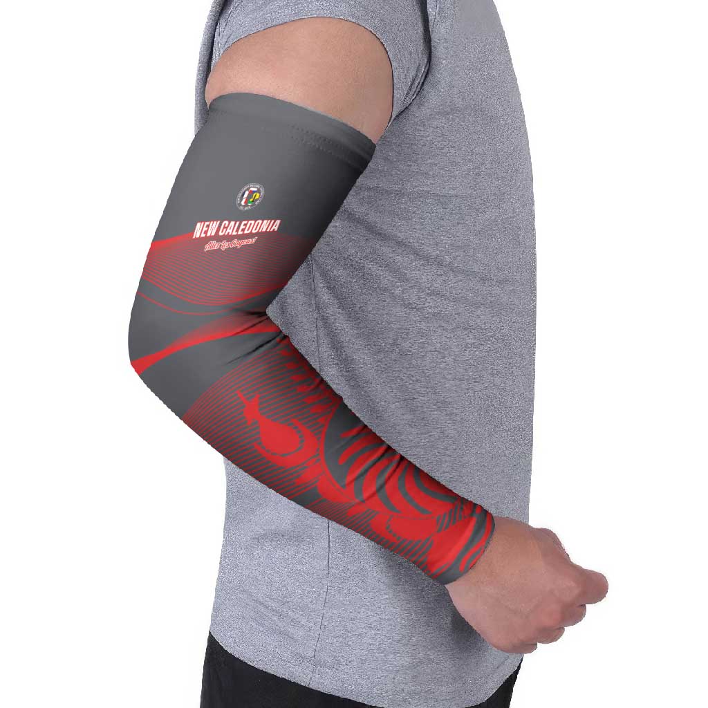 Custom New Caledonia Football Arm Sleeves Allez Les Cagous Grey Version - Polynesian Pride