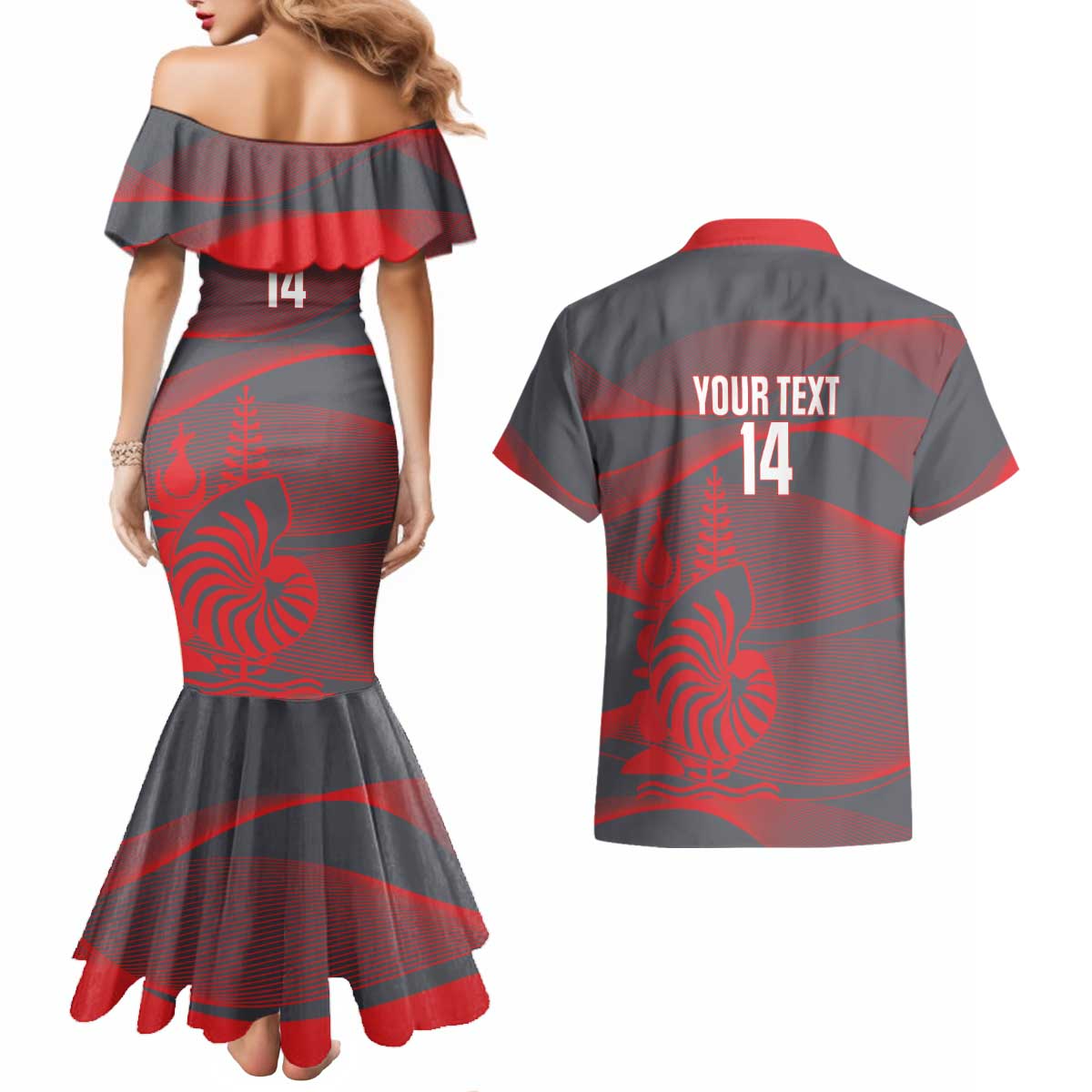 Custom New Caledonia Football Couples Matching Mermaid Dress and Hawaiian Shirt Allez Les Cagous Grey Version - Polynesian Pride